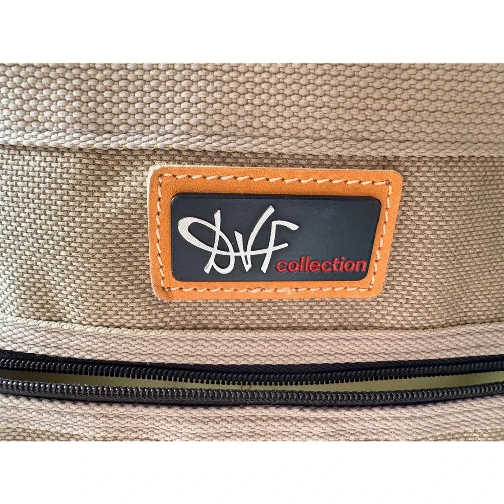 DVF Collection Taupe Canvas Messenger Travel Computer Carryon Bag Pockets Y2K